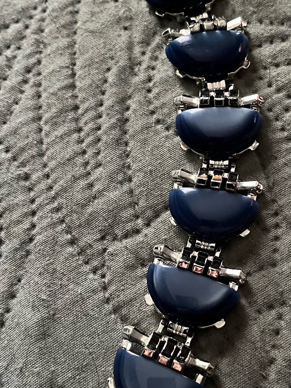 Vintage Navy Blue Link Bracelet - Polished Silver Accents